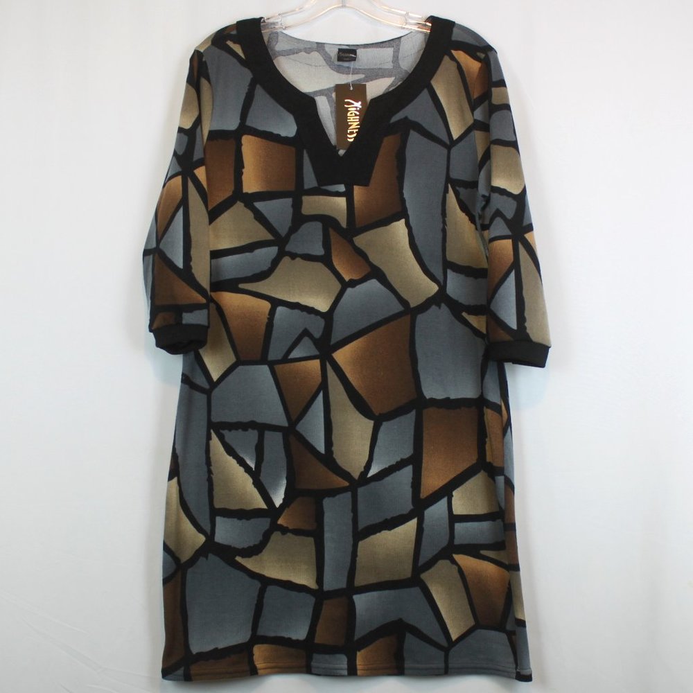 Highness Mid Long Sleeve 'Glowing' Patterned Earth Tone Sweater Dress